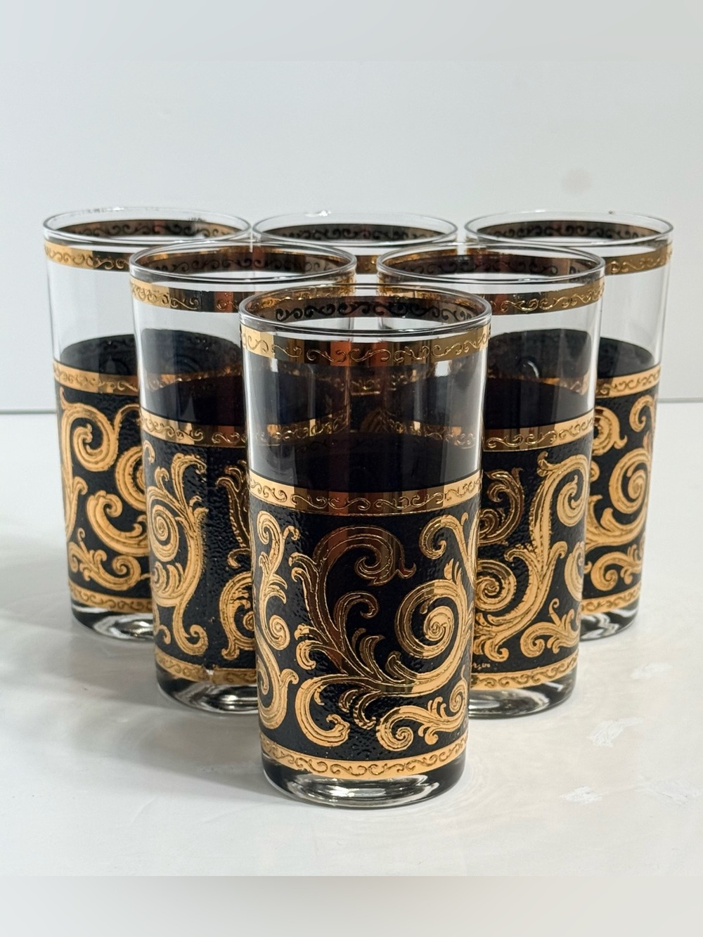 Vintage Culver Toledo Black Ebony Baroque Highball Set Of 6